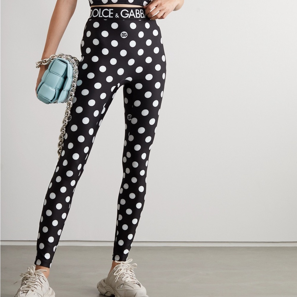 Dolce & Gabbana Logo-Waistband Polka-Dot Leggings IT 36 / US 0 Black White